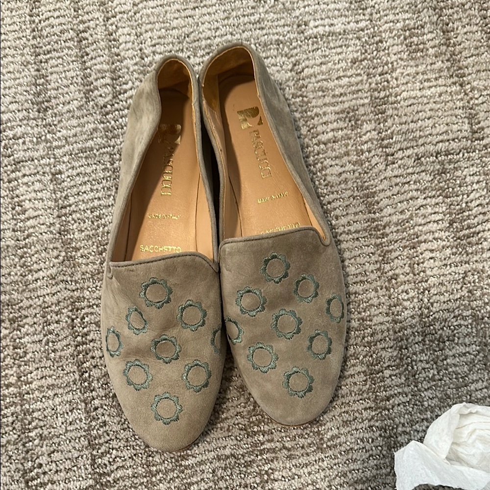 Women's Suede Loafers with Embroidered Design